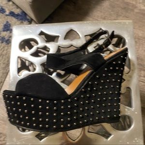 Black Suede Studded Wedge